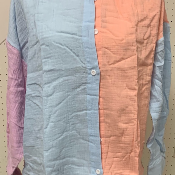 Color Block Button Up Knitted Long Sleeve